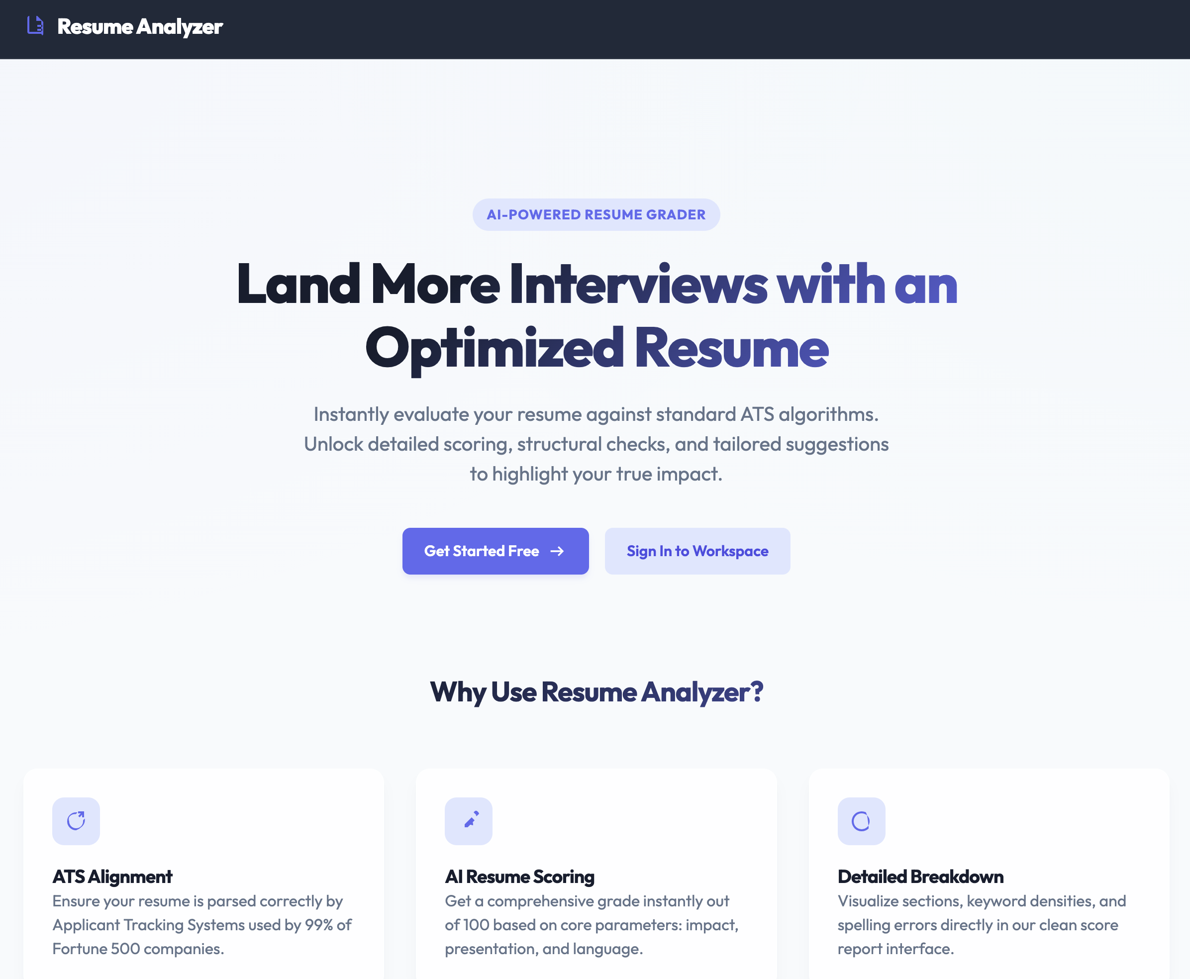 Resume Analyzer UI Dashboard Preview